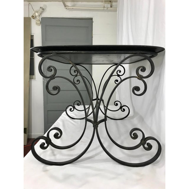 Art Deco Napoleon III Painted Tray on Custom Art Deco Wrought Iron Stand For Sale - Image 3 of 9