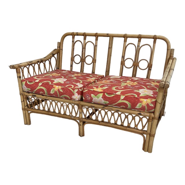 1970s Mid-Century Modern Broyhill Boho Rattan & Bamboo 2-Seater Sofa For Sale