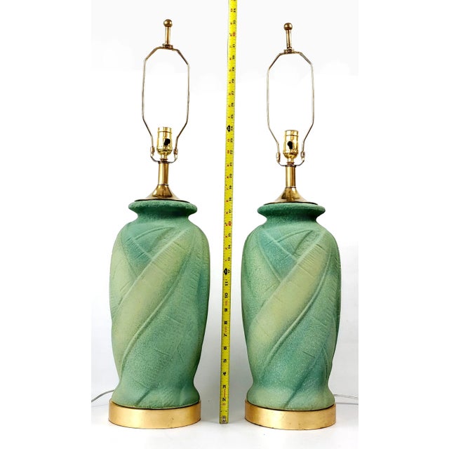 Christopher Spitzmiller, Inc Lamp Pair Green Palm Tree Leaves For Sale - Image 4 of 12