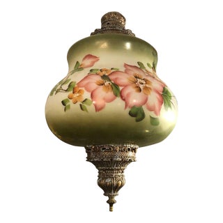 Hand Painted Vintage Pendant Light Fixture For Sale