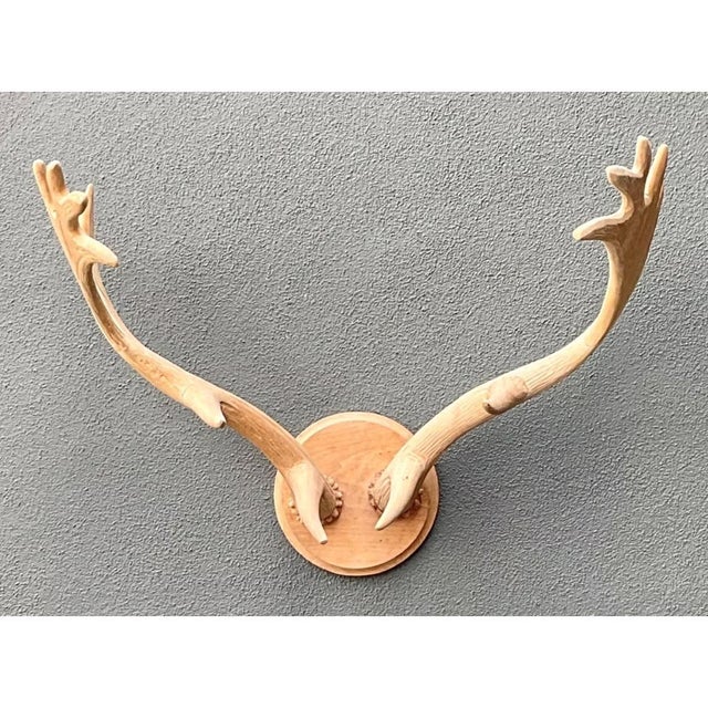 Vintage Carved Wood Antler Wall Mount For Sale - Image 10 of 12