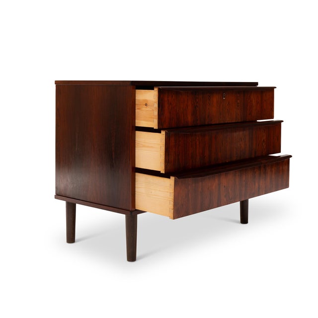 Vintage Danish Mid-Century Rosewood Three-Drawer Lowboy Dresser For Sale - Image 4 of 7