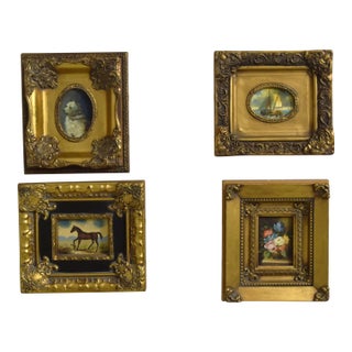 Set of 4 Small Framed Oil Paintings on Board For Sale