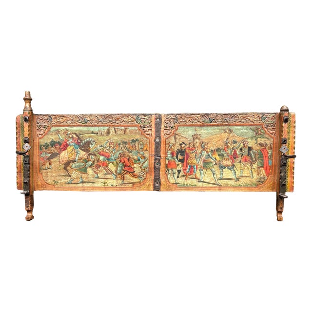Antique 19th Century Sicilian Horse Wagon or Carriage Side Panel Piece in Coloured Carved For Sale