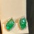 Gemstone 22 Ct Carved Emerald & 2 Ct Diamond Earrings 14 Karat Yellow Gold Post Earrings For Sale - Image 7 of 18