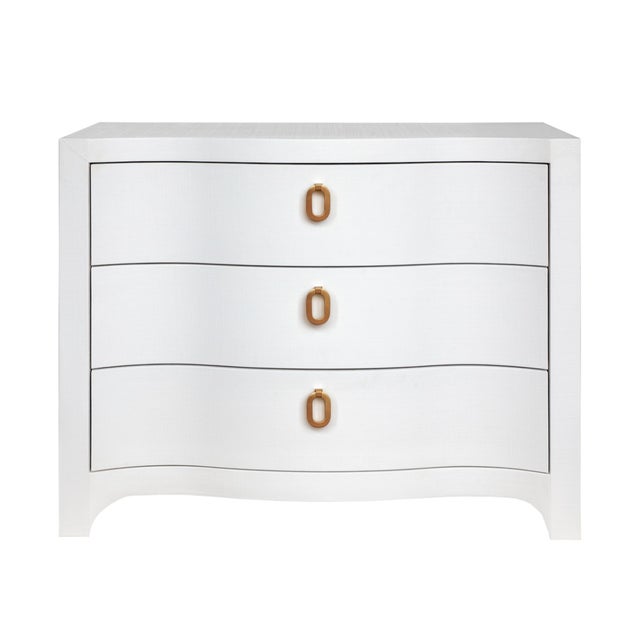 Matthew Izzo Home Cora Textured White Linen Three Drawer Chest With Satin Brass Drawer Pulls For Sale - Image 9 of 9