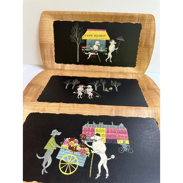 1950s Signed Kentley "The Romance of Fifi and Pepe" Full Set(4) Wooden Tray For Sale - Image 15 of 16