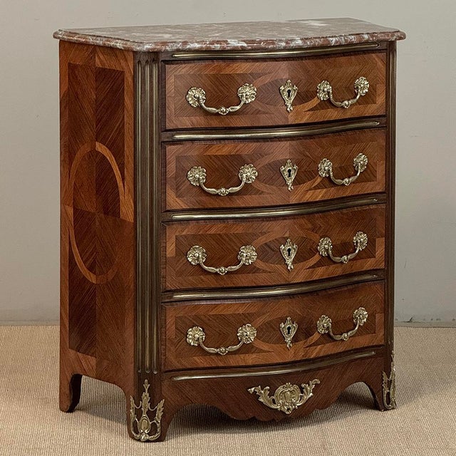 19th Century French Louis XIV Style Marquetry Marble Top Commode For Sale - Image 4 of 18