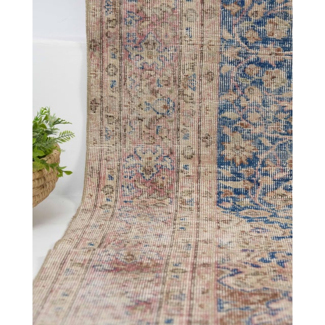 1970s Vintage Turkish Oushak Handmade Wool Cotton Blue Area Rug For Sale - Image 4 of 11