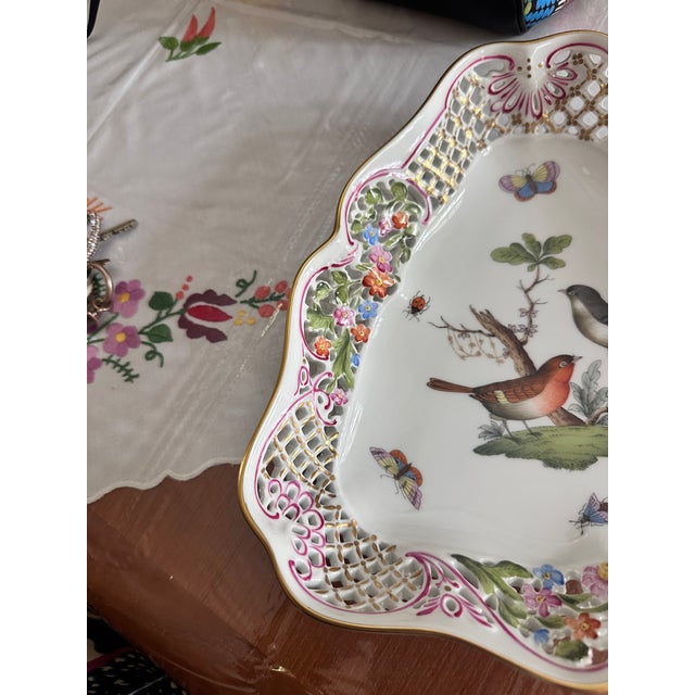 Herend Rothschild Openwork Triangular Dish With Birds For Sale - Image 10 of 10