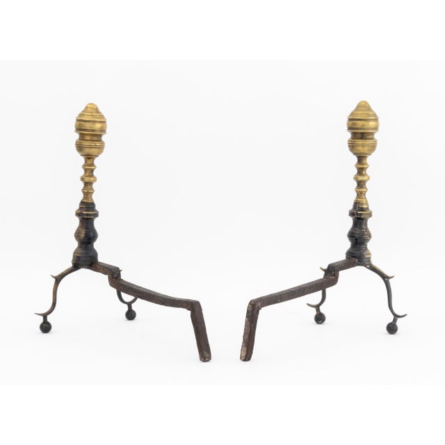 Metal Federal Style Brass Andirons, Pair For Sale - Image 7 of 7