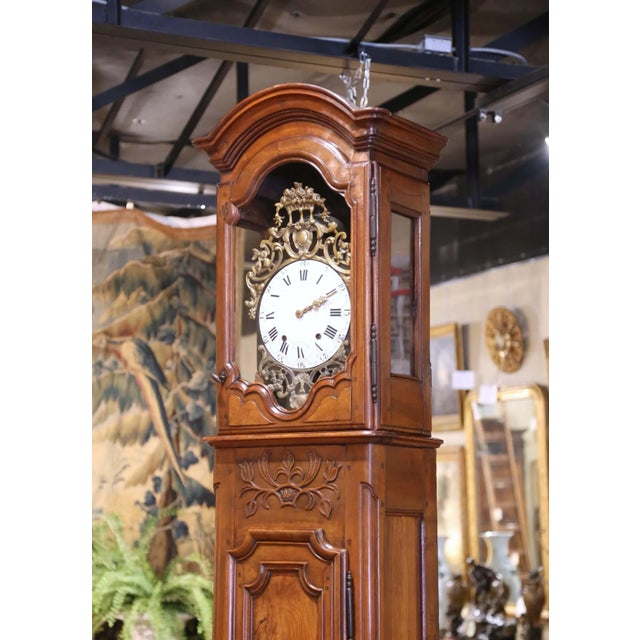 French Mid-18th Century French Louis XV Walnut Longcase Clock From Lyon For Sale - Image 3 of 18