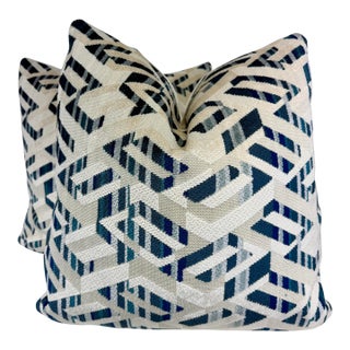 Thibaut "Bossa Nova Velvet" in Peacock 22" Pillows-a Pair For Sale