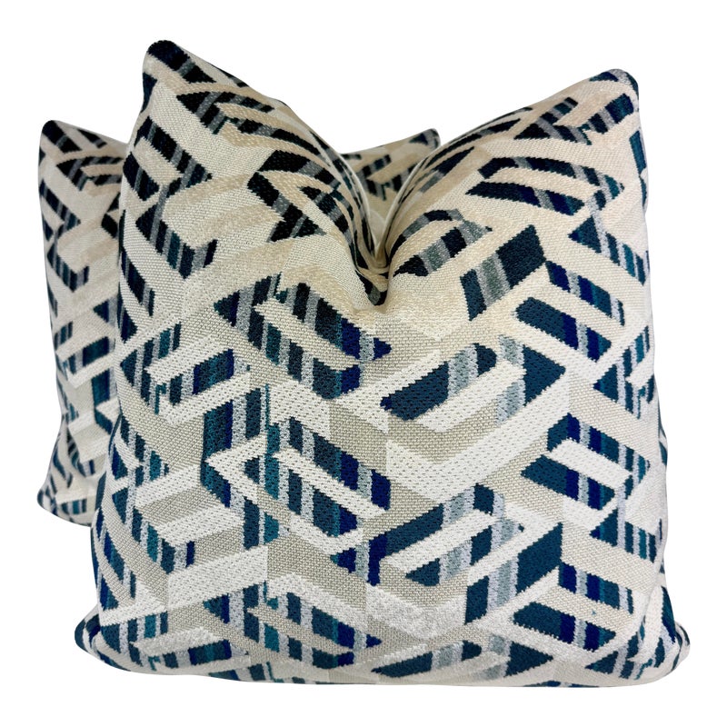 Thibaut "bossa Nova Velvet" In Peacock 22" Pillows-a Pair