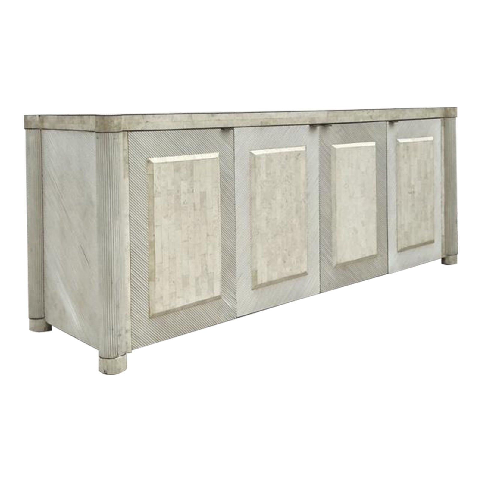 Vintage Coastal Pencil Reed Credenza With Tessellated Stone Detail ...
