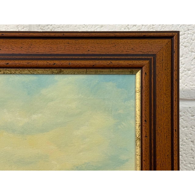 Golden haze settles on calm waters, holding a cottage in quiet reverie 1975 Circa For Sale - Image 17 of 18