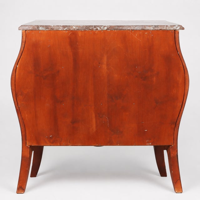 1920s Marquetry Chest of Drawers in Mixed-Wood Veneer with Brass Mounts and Marble Top, 1920s For Sale - Image 5 of 8