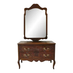 Large Scale Vintage Davis Cabinet Co Cherry Wood Chest of Drawers Console & Wall Mirror