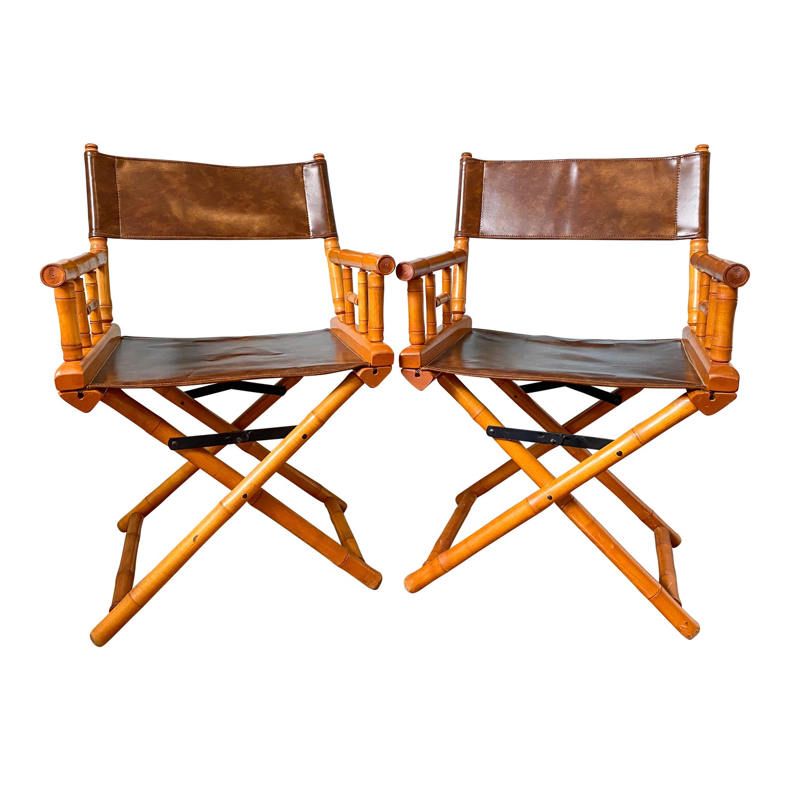 Faux Bamboo and Faux Leather Folding Director's Chairs a Pair Chairish