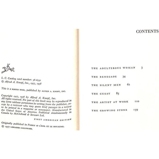 "Exile and the Kingdom" 1958 Camus, Albert For Sale - Image 4 of 5