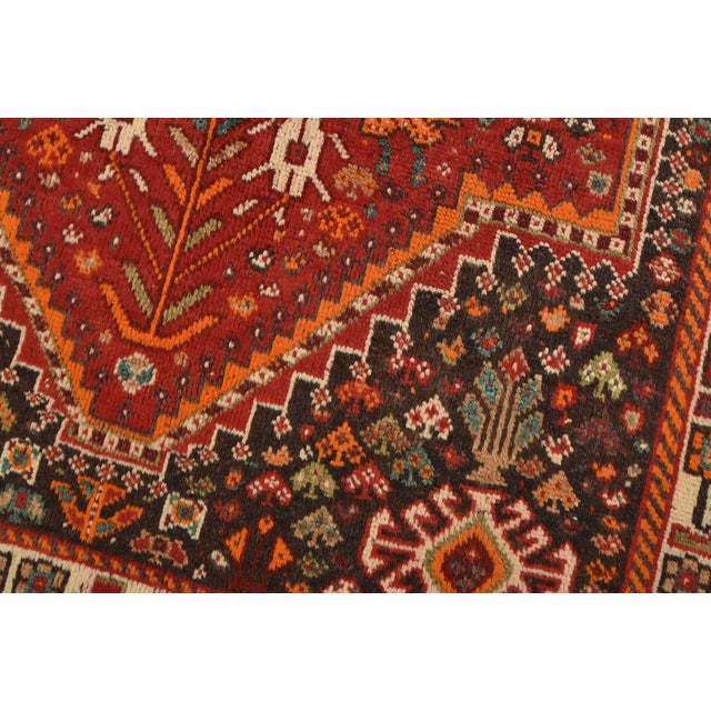 Shiraz Rug 3’10” X 5′ Red Wool Vintage Tribal Hand-Knotted Oriental Carpet For Sale - Image 4 of 13