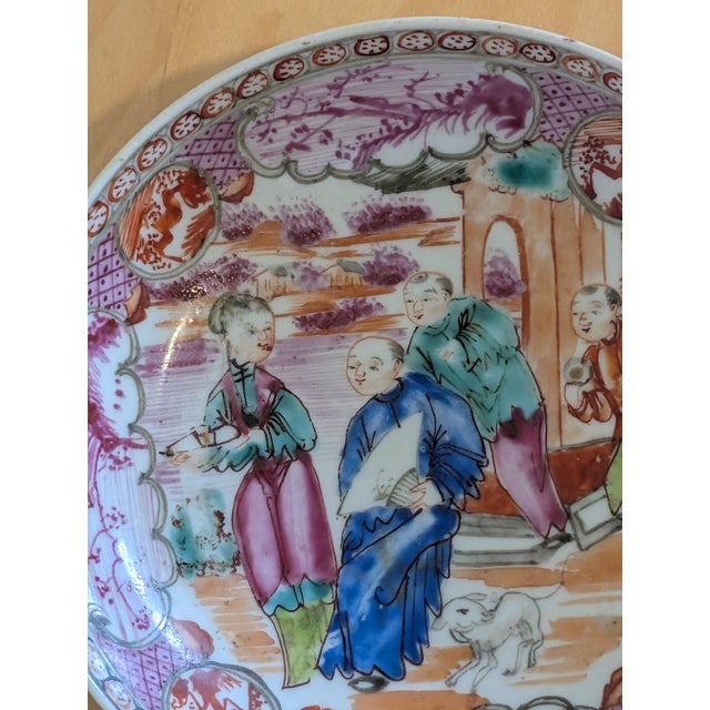 Antique Chinese Rose Mandarin Figure Porcelain Saucer, Around Qianlong Era For Sale In Dallas - Image 6 of 10