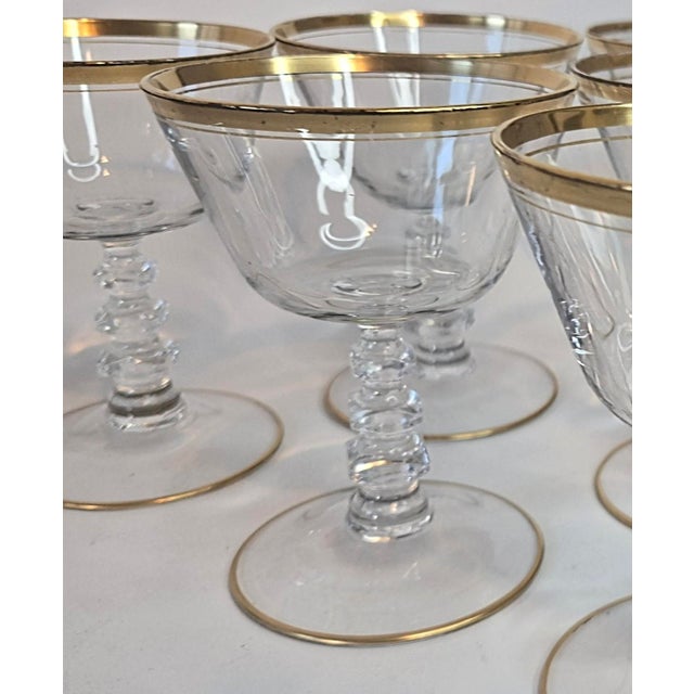 Hollywood Regency Gold Rimmed Crystal Champagne Coupes- Set of Six For Sale - Image 3 of 13