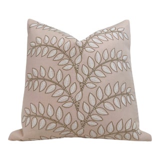 Frondescence Embroidered Pillow Cover in Blush Pink For Sale