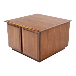 Mid Century Modern Double Door Cabinet Cube Shape Walnut End Side Lamp Table