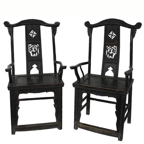 Antique Chinese Armchair With Carved Backs - a Pair For Sale - Image 9 of 9