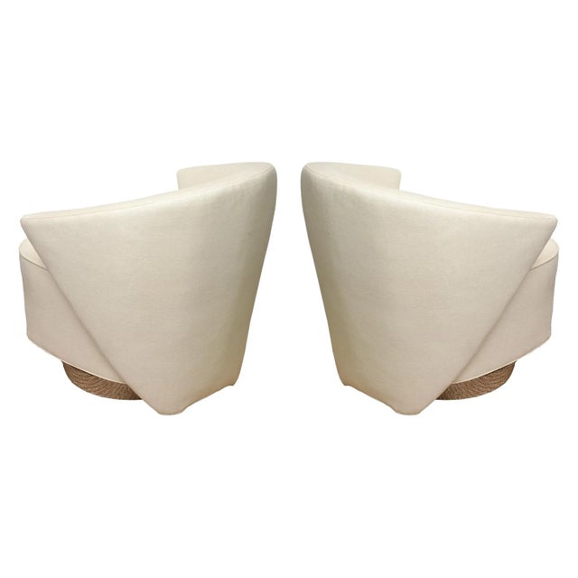 1990s Michael Wolk for Directional Upholstered Sculptural Swivel Chairs With Stainless Steel Base 90's Base For Sale - Image 5 of 12