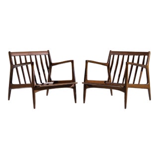Kofod Larsen for Selig Mid Century Danish Walnut Lounge Chairs - Pair For Sale