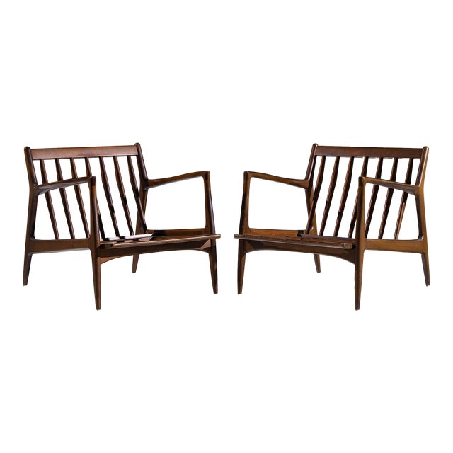 Kofod Larsen for Selig Mid Century Danish Walnut Lounge Chairs - Pair For Sale
