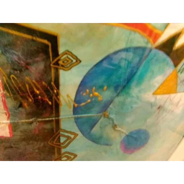 Contemporary Large Marlene Healey Abstract Contemporary Mixed Media Blue With Gold Accents For Sale - Image 3 of 9