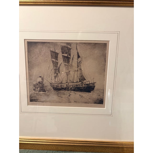 1930s Autical George Gale Signed Original Maritime Etching "Dropping the Tug" Framed For Sale - Image 11 of 11