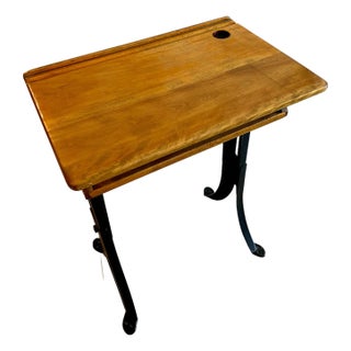 Vintage School Desk Wood With Cast Iron Legs, Circa 19th Century. For Sale