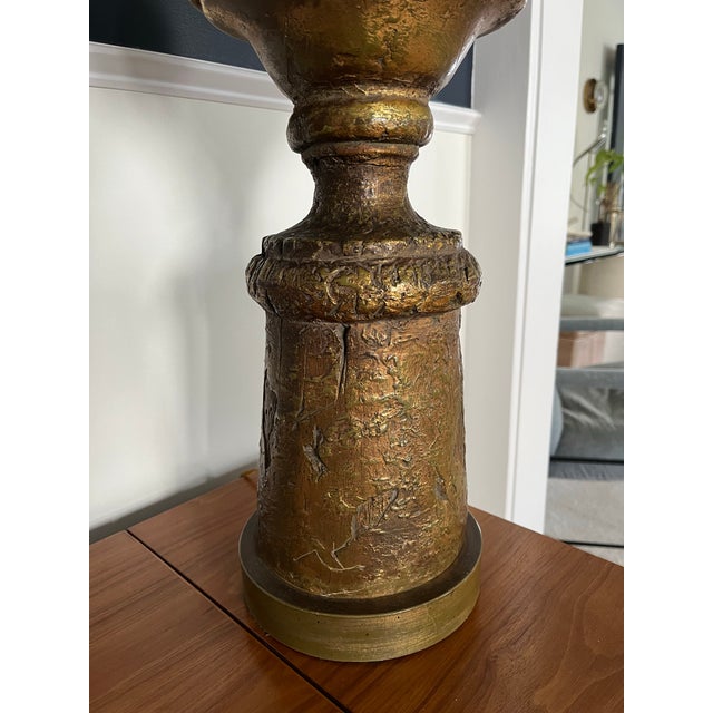 Monumental Chapman table lamp. Fantastic detail with weathered accents. Gilt finish to highlight intricate lines. Dorothy...