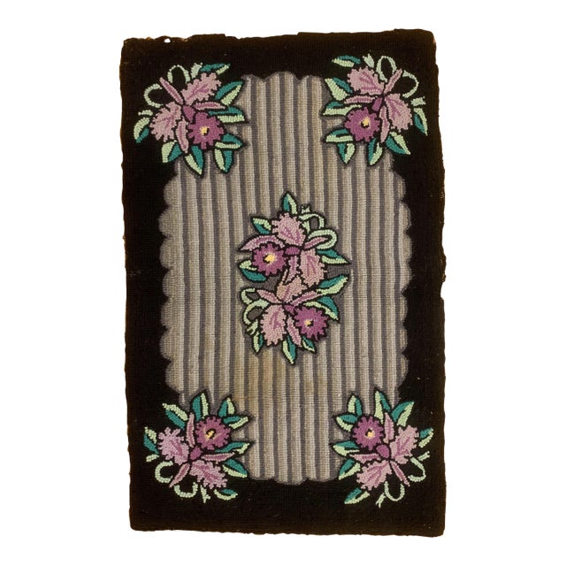 1910s, Handmade Antique American Hooked Rug 1.11' X 3.1' For Sale