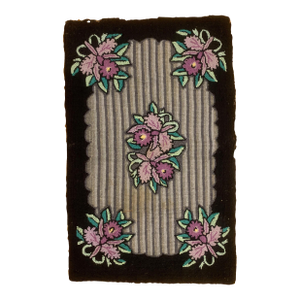 1910s, Handmade Antique American Hooked Rug 1.11' X 3.1'