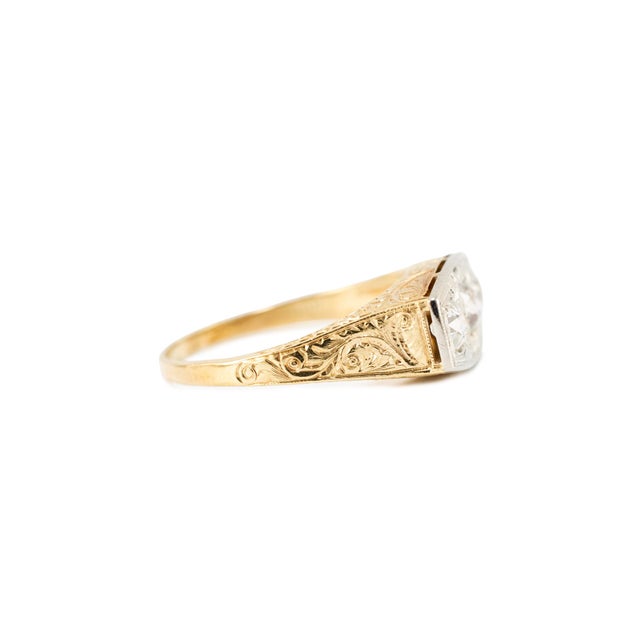 Modern Antique Art Deco 18k & 14k Gold 0.70ct Old Diamond Three Stone Engagement Ring, Size 8 For Sale - Image 3 of 8