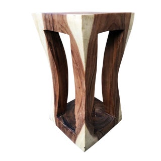 Natural Wood Four Leg Curve Stool For Sale