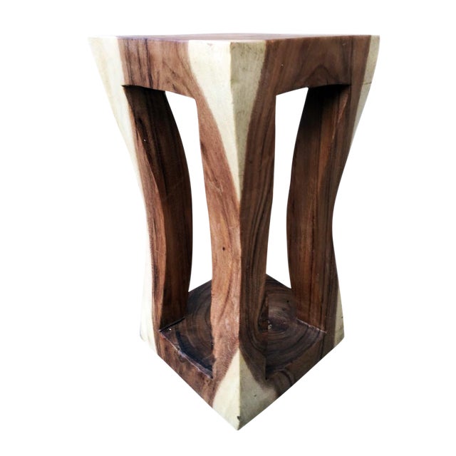 Natural Wood Four Leg Curve Stool For Sale