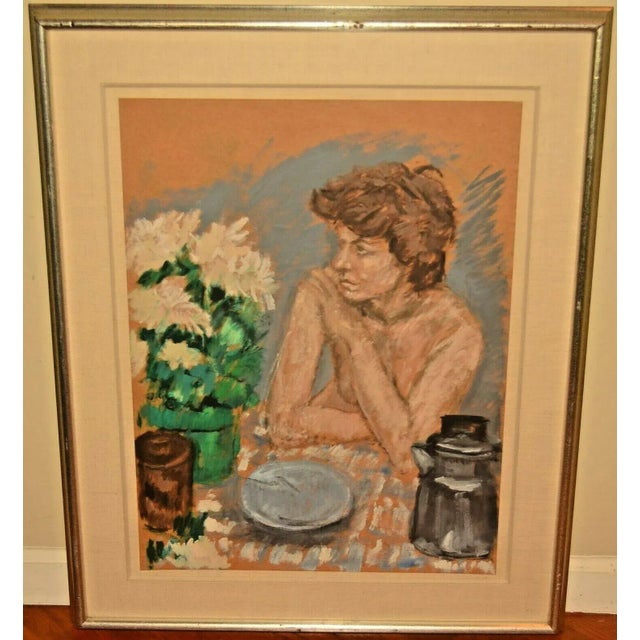 Georg Eisler Vintage Signed Semi Nude Female Figure Floral Still Life Interior Portrait Painting Dated 1982 For Sale - Image 12 of 12
