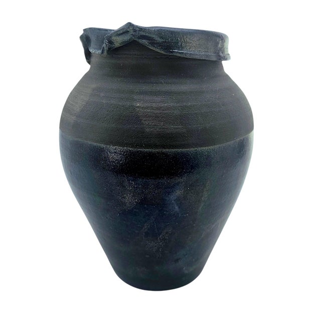 Late 20th Century Sculptural Studio Pottery Vessel, Hand Thrown Stoneware With Organic Rim, 9" For Sale - Image 5 of 11