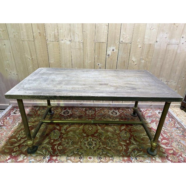 Workbench in Oak and Brass For Sale - Image 3 of 9