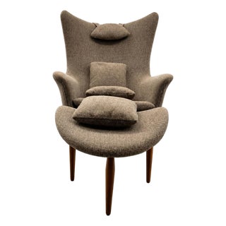 Attributed to h.w. Klein for Bramin Møbler Danish Modern Wingback Lounge Chair & Ottoman, Denmark, C. 1960s For Sale