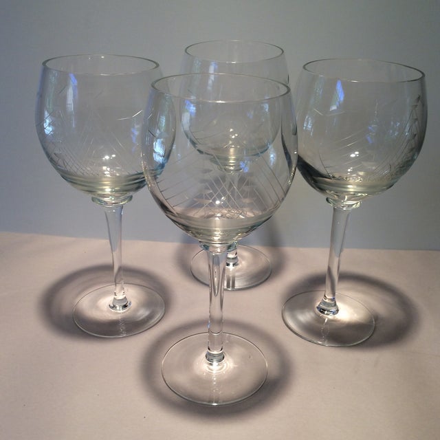 Vintage Hand Etched Crystal Tall Ship Wine Glasses Set of 4 Chairish
