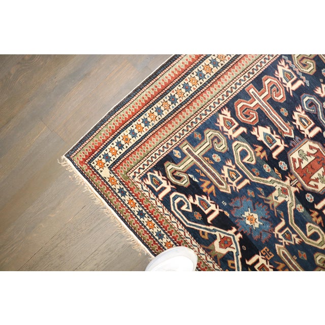 Late 19th Century Antique Zabihi Collection Caucasian Perpedil Blue Rug - 3'5" X 5'1" For Sale - Image 15 of 17
