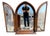 Rare Antique Tudor Oak Shrine Trifold Cabinet Mirror. Closed 26” wide Open 50” wide