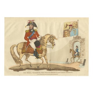 Richard Evans, The Prince Regent on a Leopard Skin Saddlecloth with the Royal Standard, 1815, Engraving For Sale